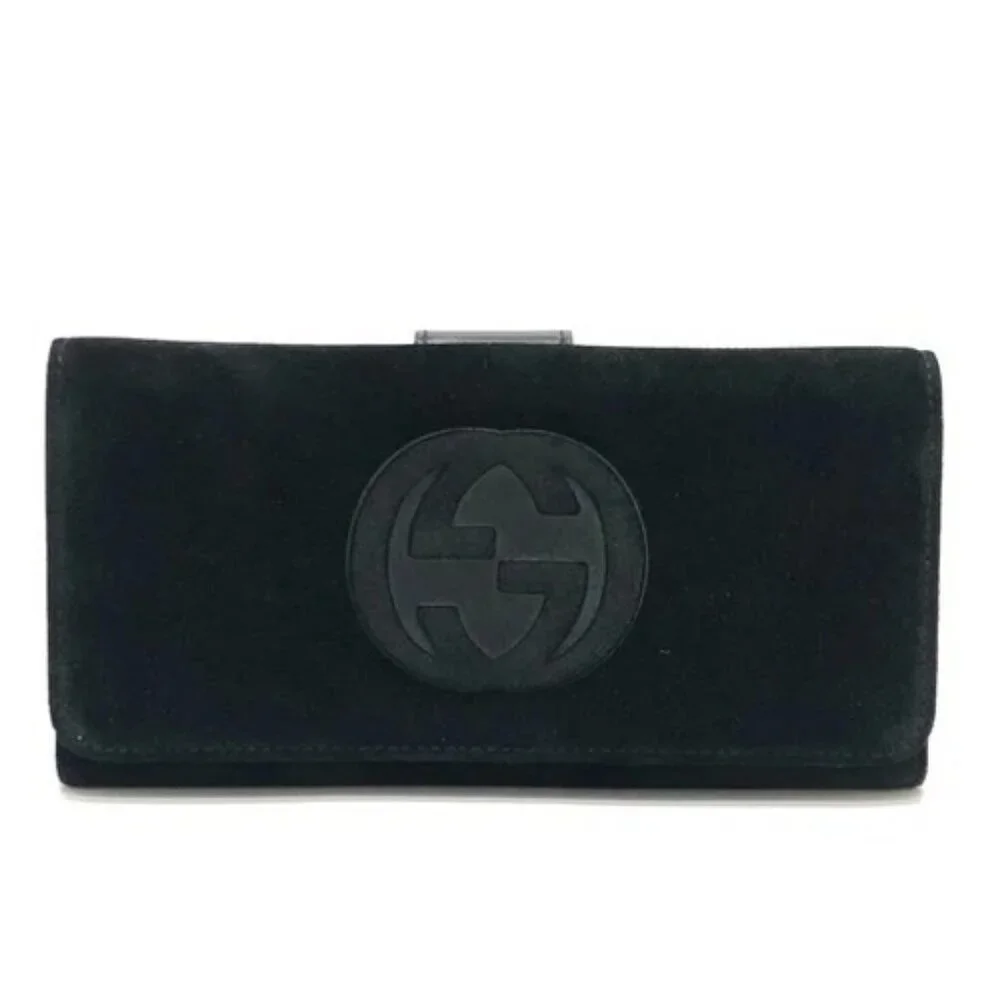 GUCCI Old Gucci Interlocking G Long Wallet Flap Long Wallet Suede/Enamel Black - Picture 2 of 15